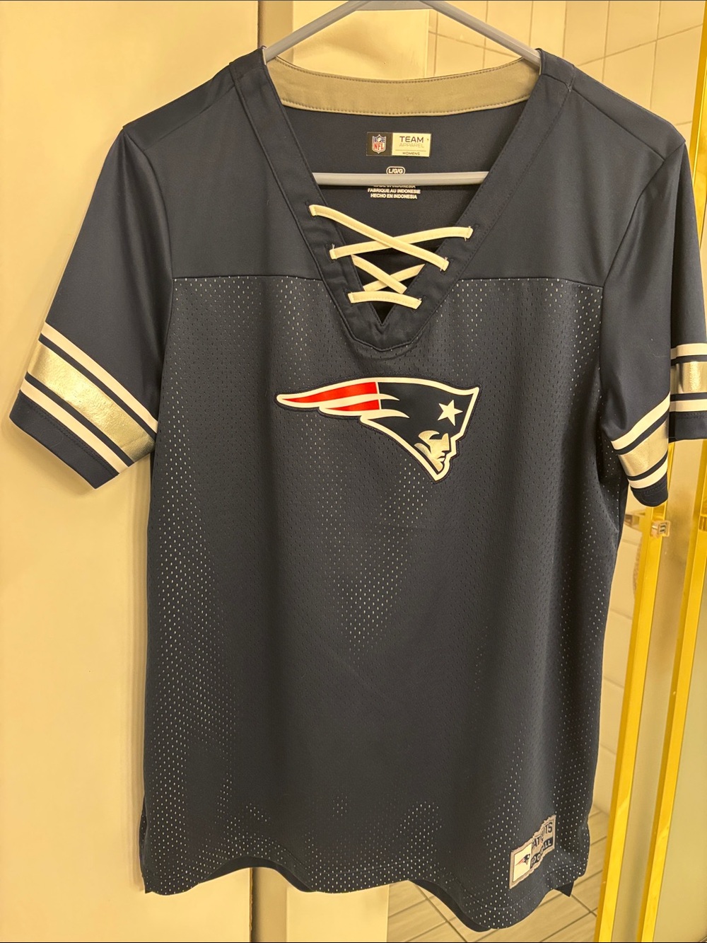 Women's Navy Lace-Up Short Sleeve Team Tee with Logo